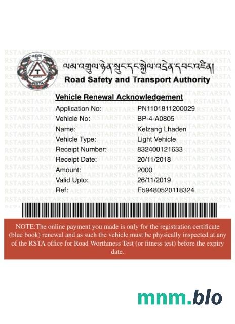 Bhutan szablon dowodu rejestracyjnego pojazdu w PSD